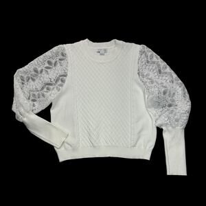 Allison + Zoe Sweater Top Womens Sz Large White Lace Puff Sleeves Romantic Boho